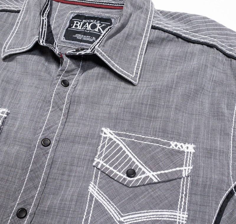 Buckle Black Men's Shirt XL Athletic Fit Snap-Front Gray Western Rockabilly