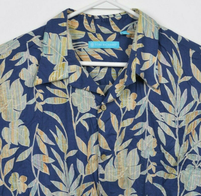 Tori Richard Men's 2XL Floral Blue Cotton Lawn Hawaiian Aloha Camp Shirt