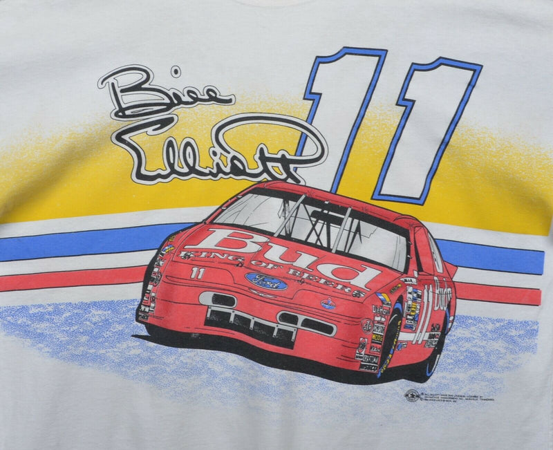 Vtg 90s Bill Elliot Men's Sz 2XL Budweiser Beer NASCAR All-Over Print T-Shirt