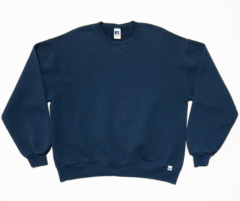 Russell Athletic Vintage 90s Crewneck Sweatshirt Navy Blue Blank Men's Large