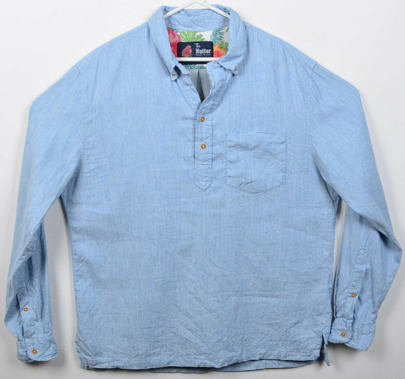 Chubbies The Nutter Men's XL Linen Blend Blue Popover Button-Down Shirt