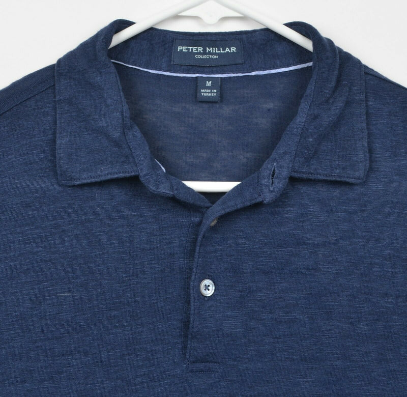 Peter Millar Collection Men's Sz Medium 100% Linen Navy Blue Polo Shirt