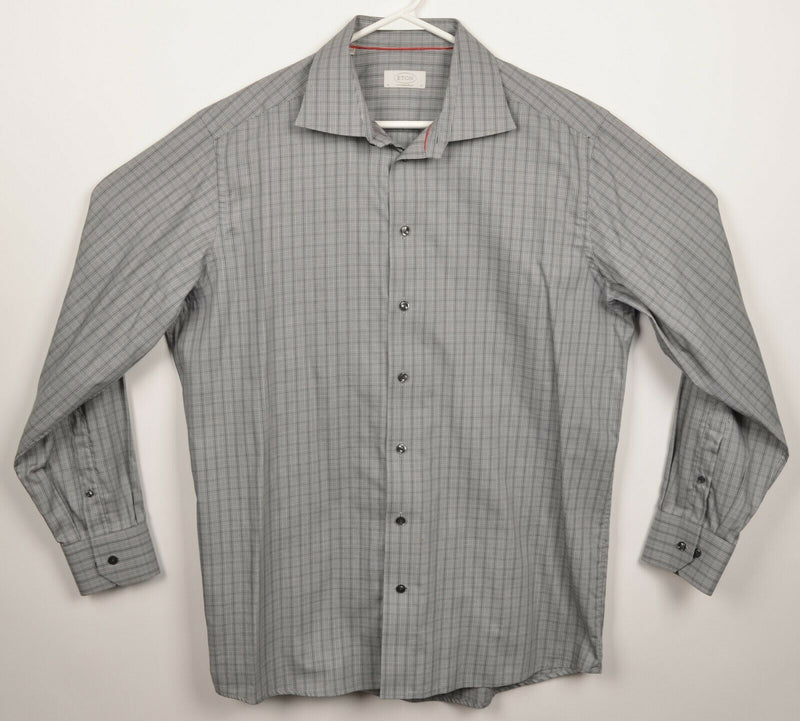 ETON Contemporary Men's 43/17 Gray Plaid Long Sleeve Button-Front Dress Shirt