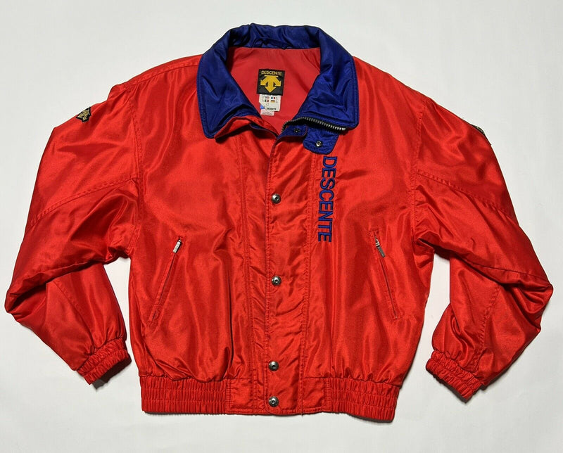 Descente Men's Medium Vintage 80s 90s Ski Jacket Red Zip Snap Spell Out