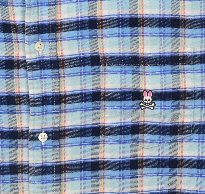 Psycho Bunny Men's 2XLT Navy Blue Plaid Robert Godley Button-Front Flannel Shirt
