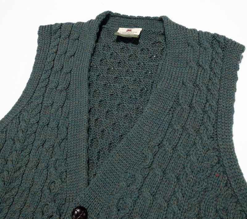 Carraig Donn Sweater Vest Adult Medium Cable-Knit Irish Merino Wool Green Button