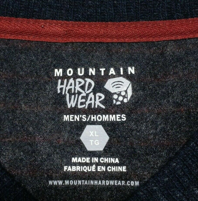 Mountain Hardwear Men's XL Wool Blend Navy Blue Striped V-Neck Pullover Sweater
