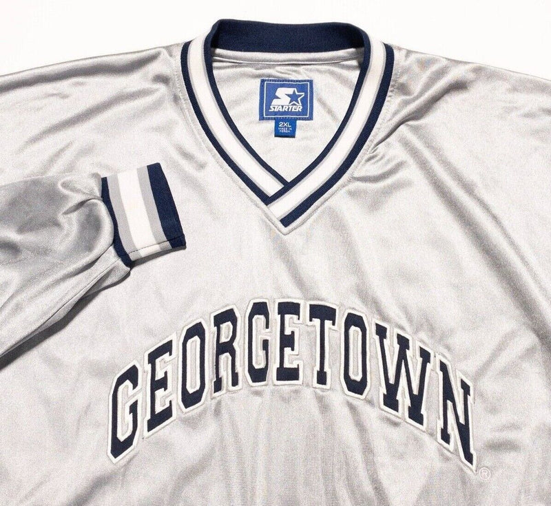 Georgetown Hoyas Starter Jacket Men's 2XL Pullover V-Neck Gray Shiny Vintage 90s