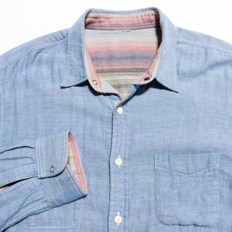 Faherty Reversible Shirt Men's Fits M/L Button-Up Striped Pink Solid Blue