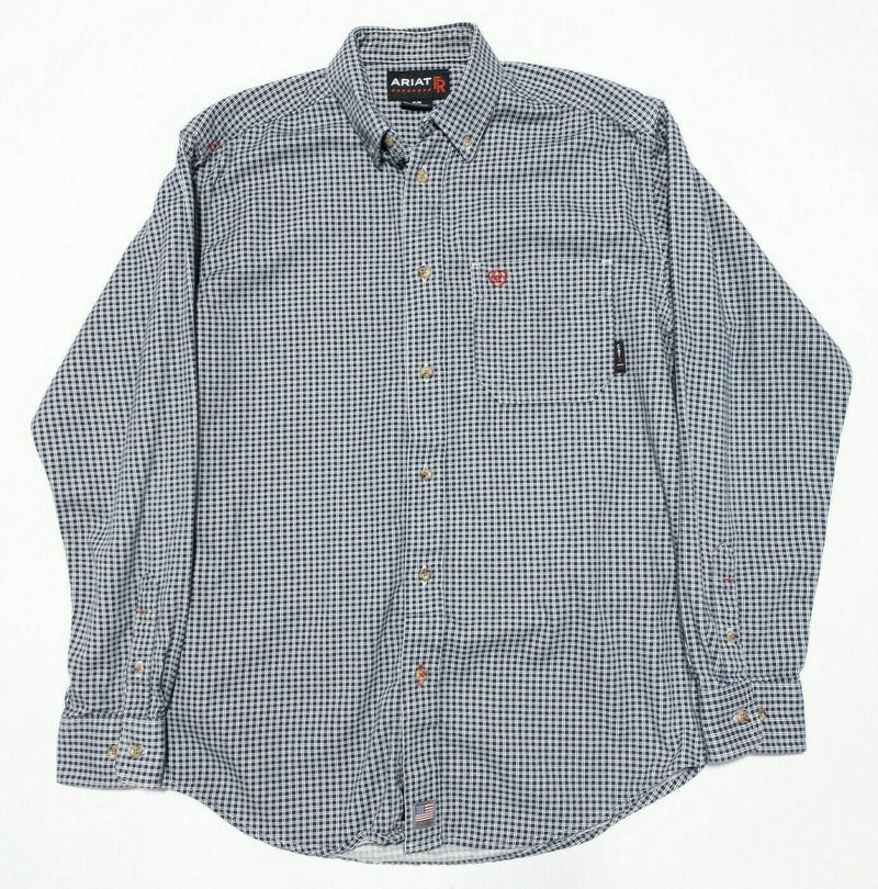 Ariat FR Shirt Medium Flame Resistant Work Uniform Button-Down Blue Check Men's