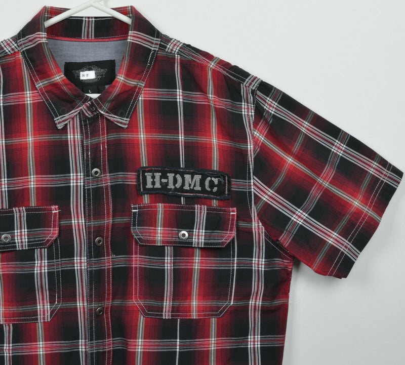 Harley-Davidson Men's Large Snap-Front Red Plaid HDMC "1" Biker Garage Shirt