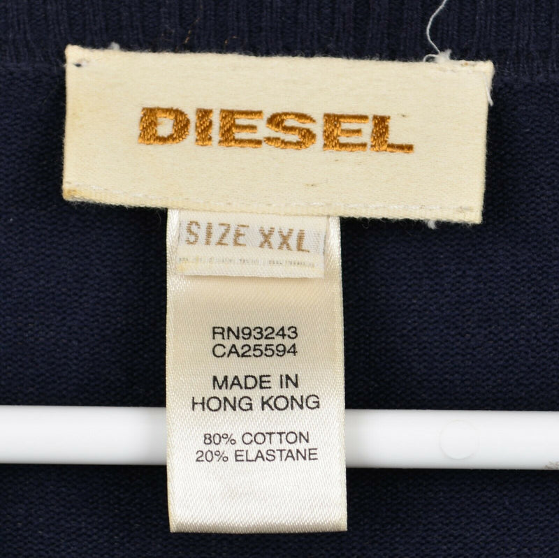 Diesel Men's 2XL Navy Blue V-Neck Cotton Elastane Pullover Lightweight Sweater