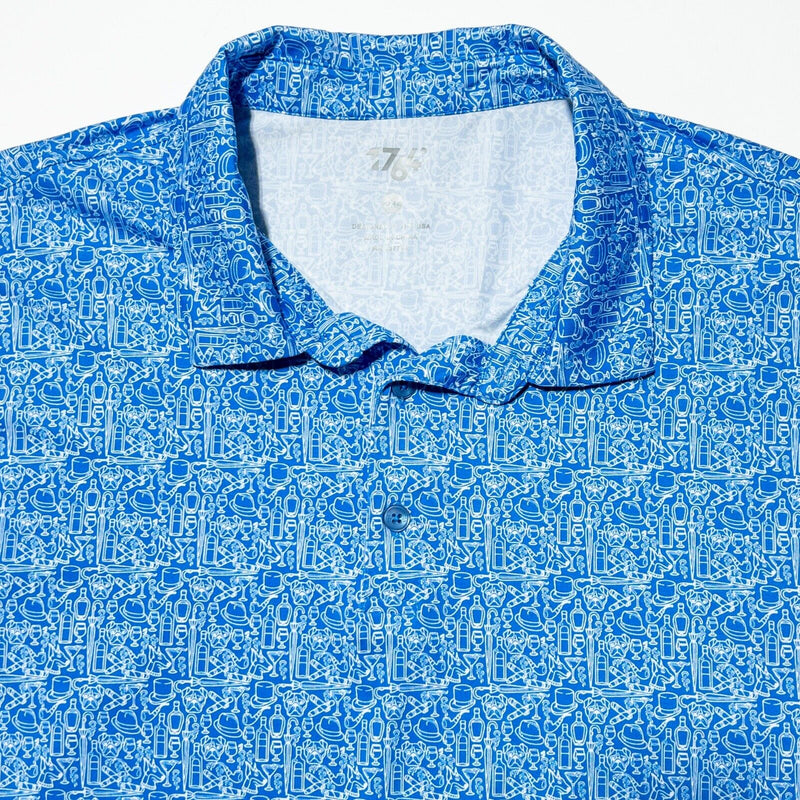 1764 Golf Shirt 2XL Men's Polo Cigar Dog Collage Print Blue Wicking Stretch
