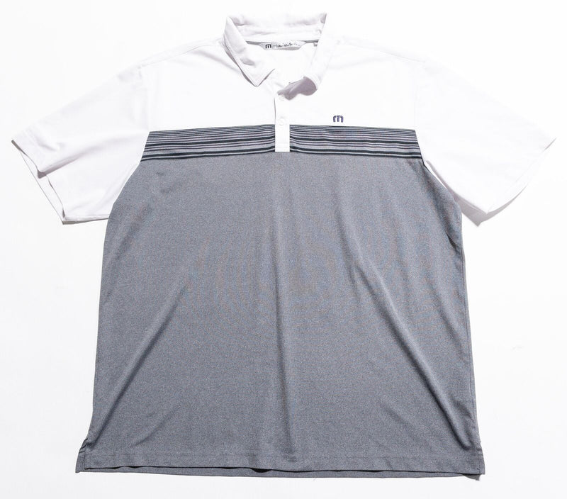 Travis Mathew Polo Men's 2XL Golf Shirt Gray White Striped Wicking Polyester