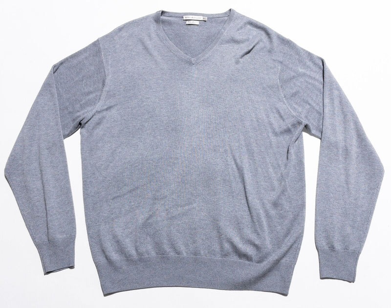 Peter Millar Sweater Men's XL Silk Cotton Cashmere V-Neck Pullover Solid Gray