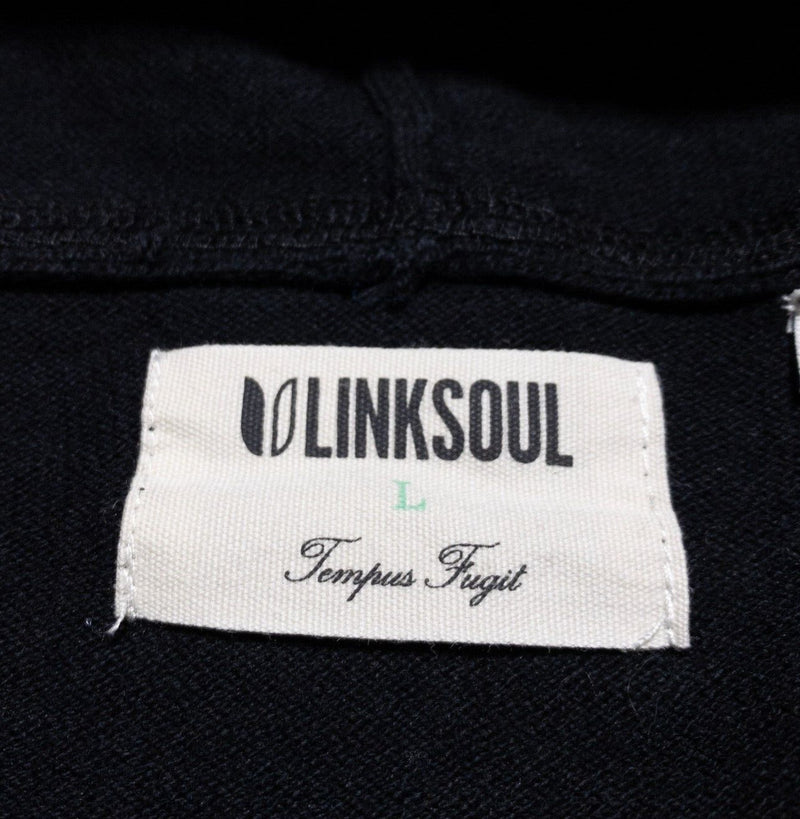 Linksoul Hoodie Men's Large Cotton Cashmere Blend Pullover Knit Black Soft