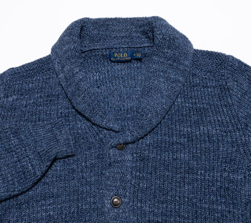 Polo Ralph Lauren Cardigan Sweater Men's Medium Shawl Collar Chunky-Knit Blue