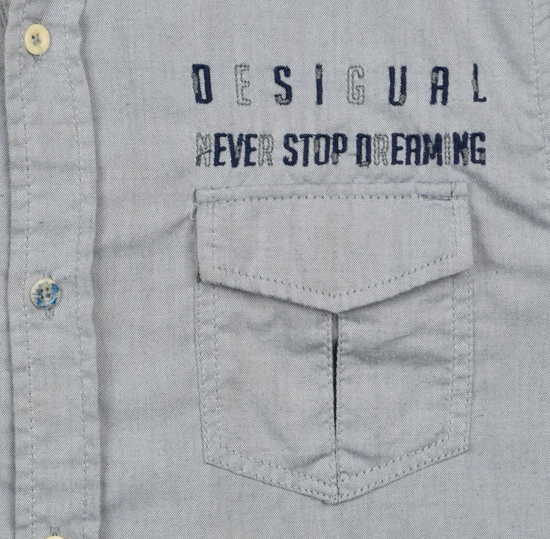 Desigual Men's Sz Small Regular Car Embroidered Gray Long Sleeve Shirt