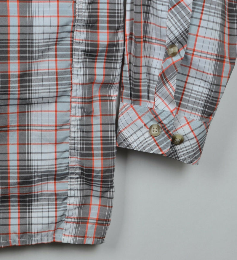 ExOfficio Men's Sz XL Vented Packable Orange Gray Plaid Hiking Long Sleeve Shirt