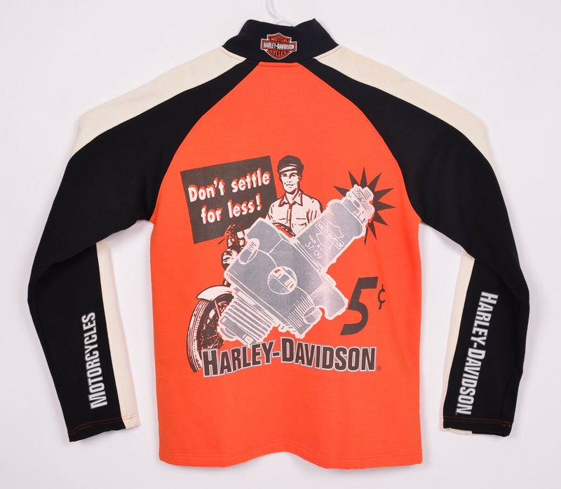 Harley Davidson Men's Sz Medium Half Zip Orange Black Spark Plug Sweatshirt