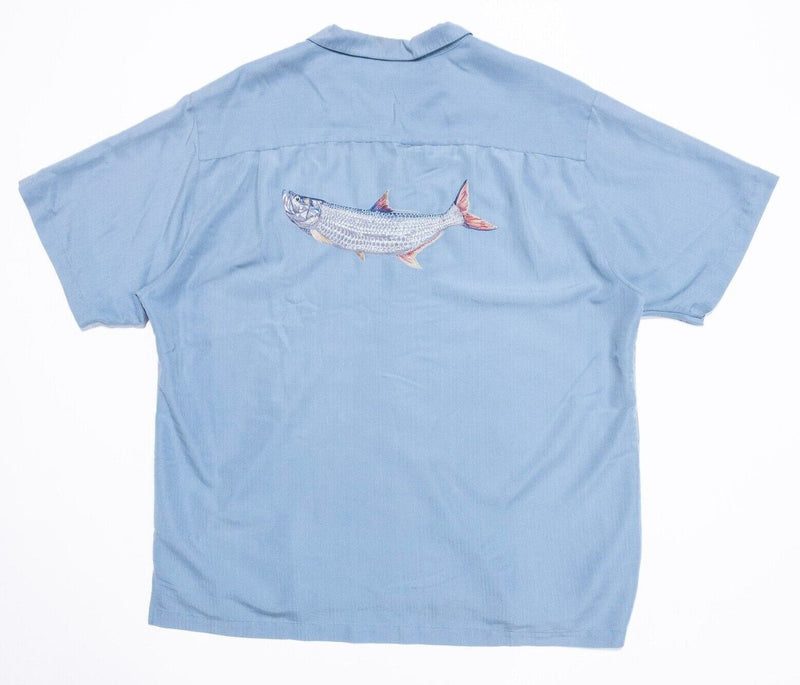 Hook & Tackle Fishing Shirt 2XL Men's Hawaiian Embroidered Fish Rayon Blue
