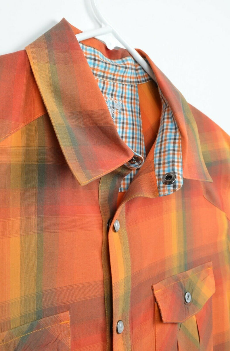 Mountain Hardwear Men's Sz Medium? Pearl Snap Orange Plaid Hiking Shirt