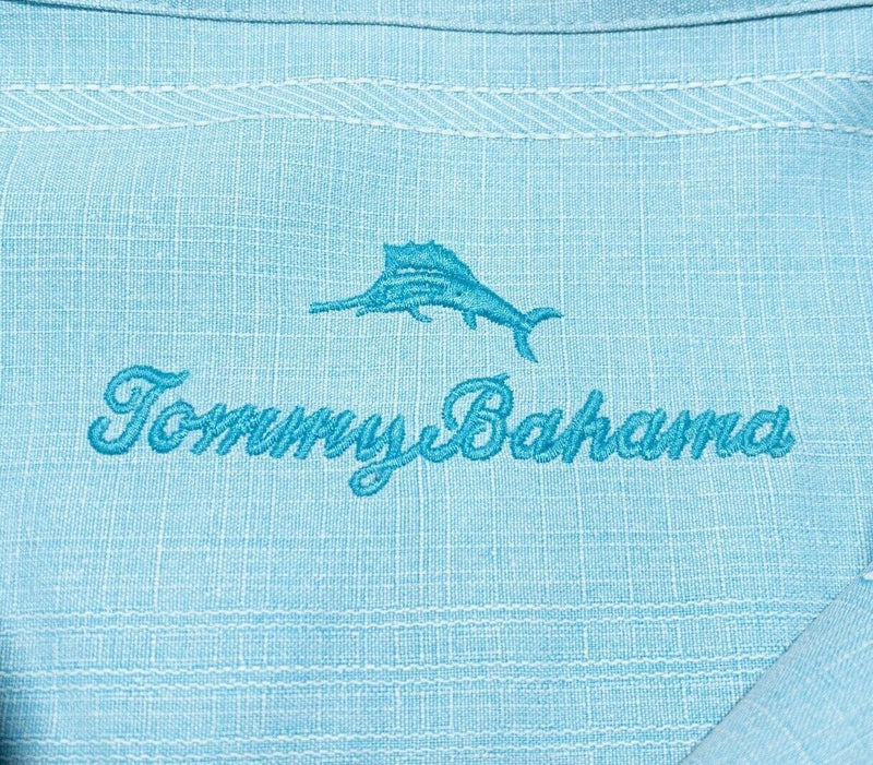 Tommy Bahama Silk Shirt 2XL Men's Hawaiian Panel Floral Light Blue Aloha Camp