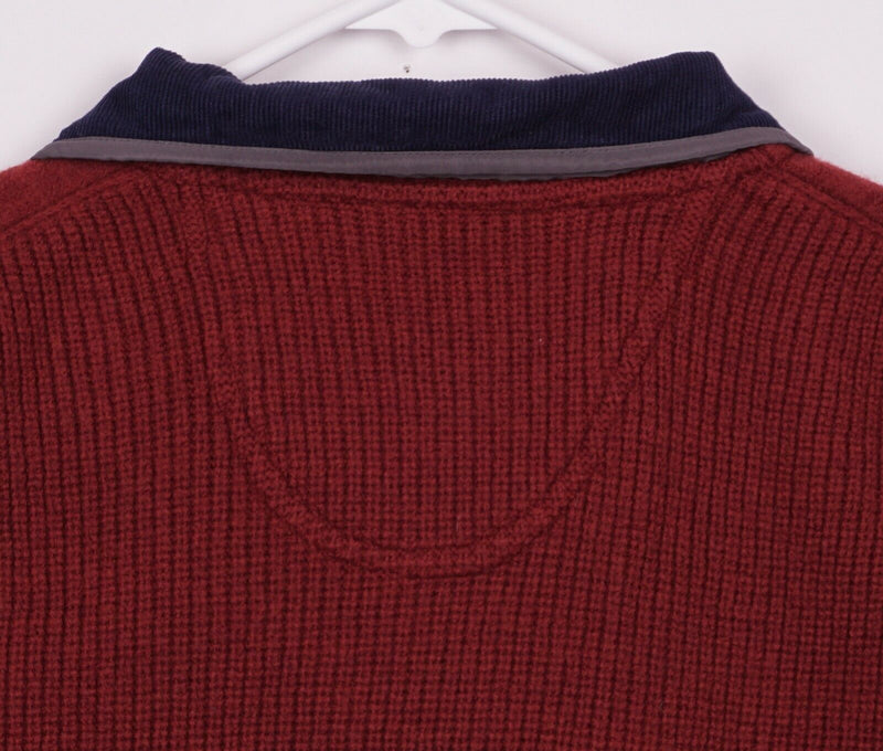 Orvis Men's Sz Medium 100% Wool Red Padded Elbow Snap Pullover Sweater