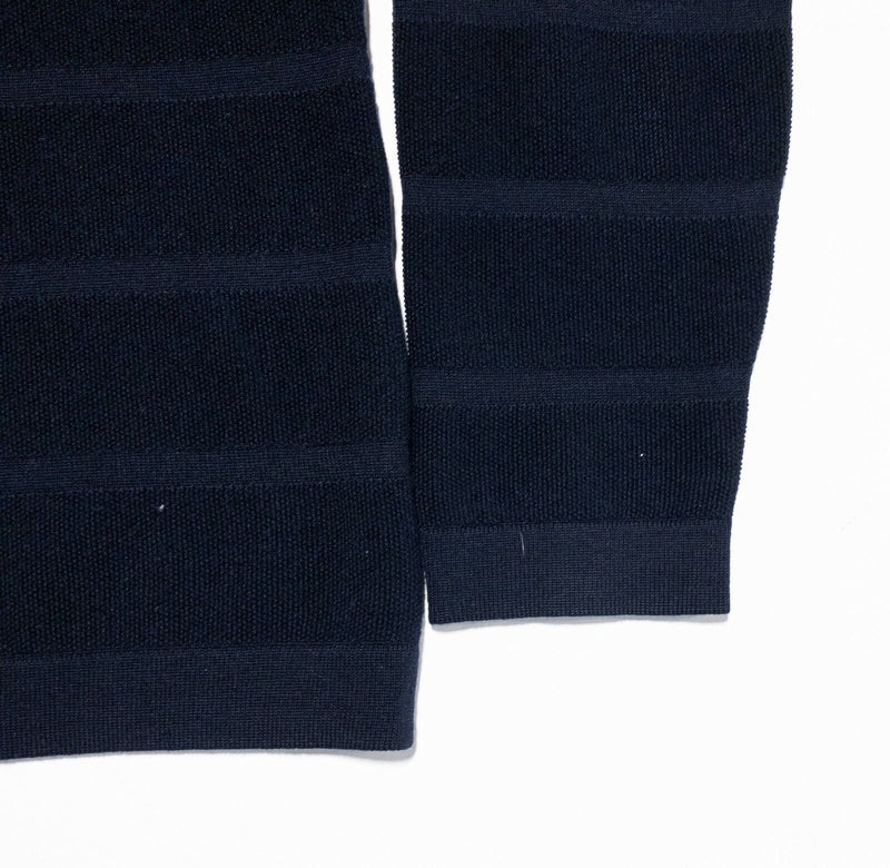 Armani Collezioni Men's Small Navy Blue Rib Stripe Knit Collared Sweater
