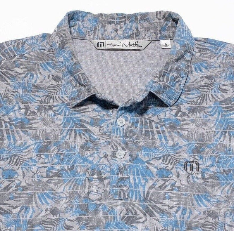 Travis Mathew Polo Large Men's Shirt Floral Parrot Blue Gray Golf Wicking