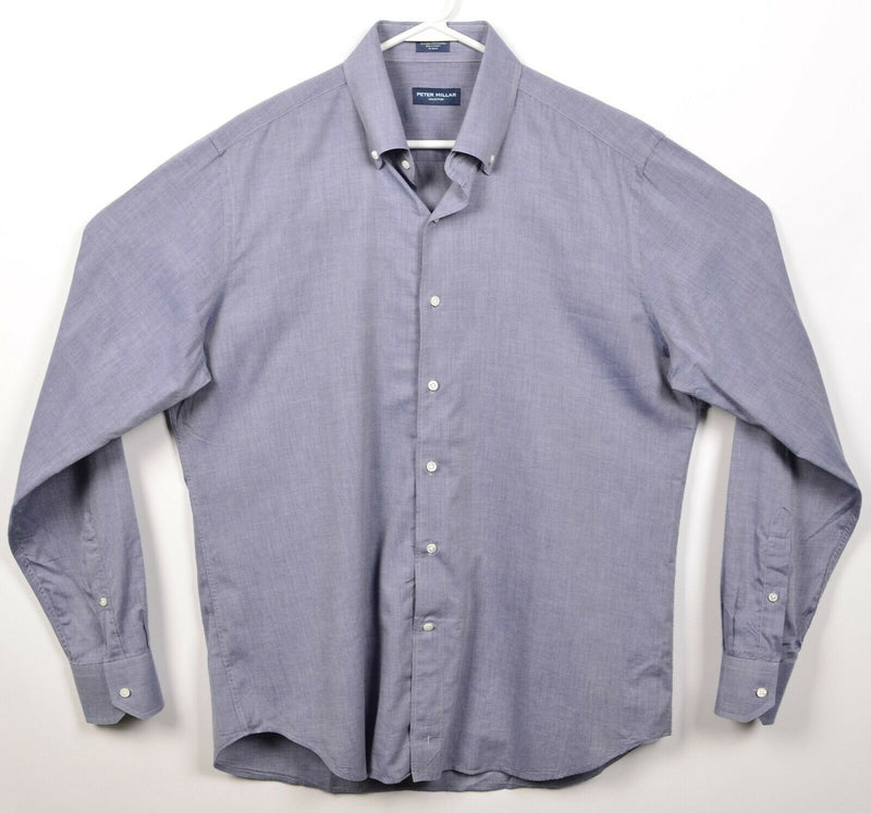Peter Millar Collection Men's Large Cotton Cashmere Blend Gray Button-Down Shirt