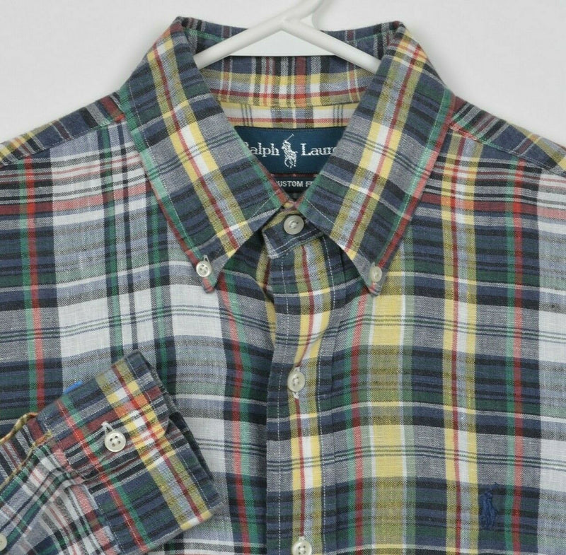 Polo Ralph Lauren Men's Small 100% Linen Multi-Color Plaid Button-Down Shirt