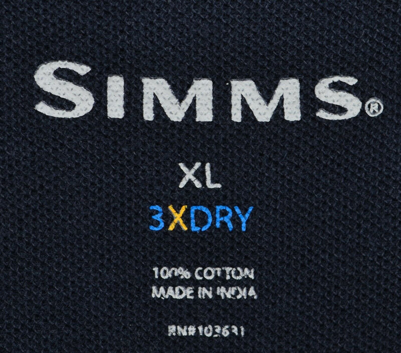 Simms 3XDry Men's XL Fish Logo Solid Dark Navy Blue Short Sleeve Polo Shirt