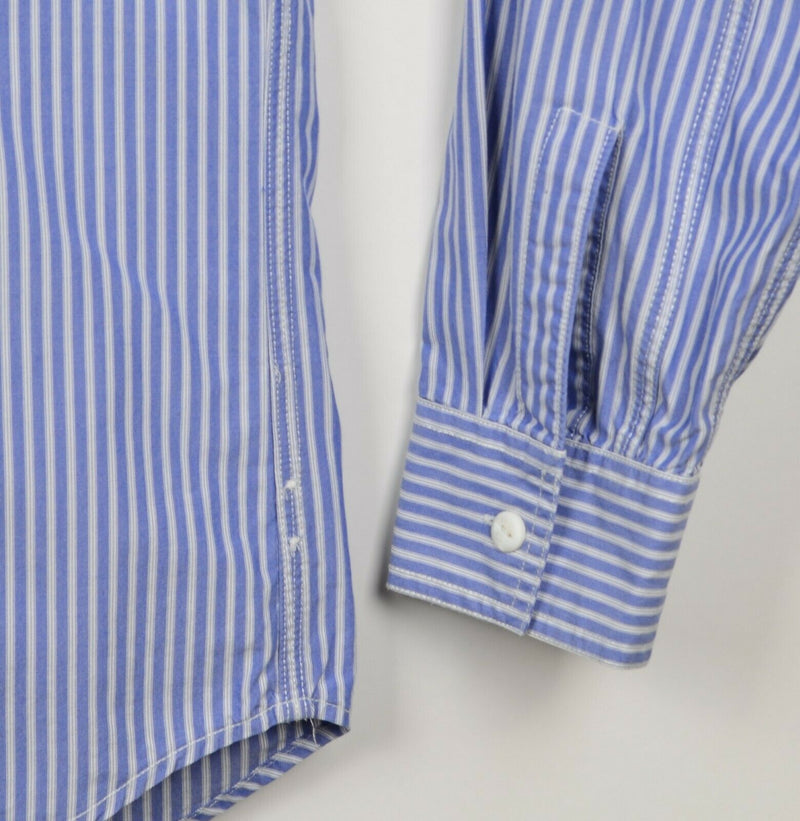 Wallace & Barnes Men's Sz Large Blue White Striped J. Crew Button-Front Shirt