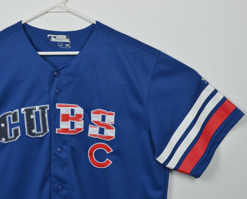 Chicago Cubs Men Large Blue Patriotic USA Stars Stripes True Fan Baseball Jersey