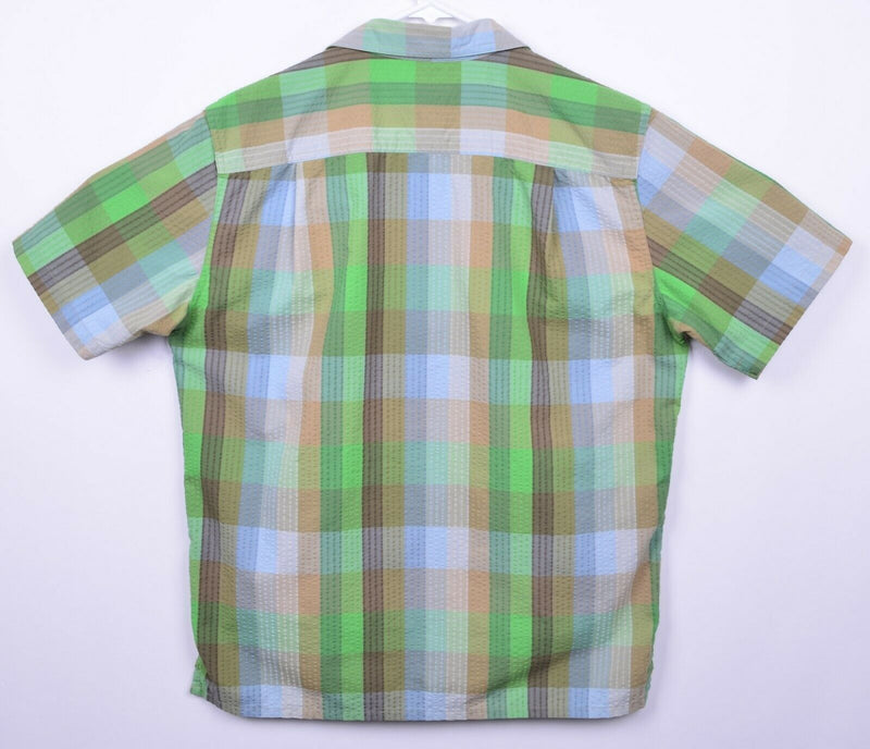 Patagonia Men's Sz Medium Seersucker Organic Cotton Poly Blend Green Plaid Shirt