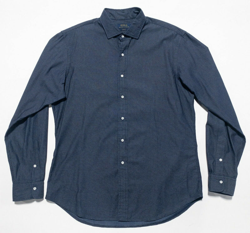 Polo Ralph Lauren Men's XL Slim Fit Navy Blue Geometric Spread Collar Shirt