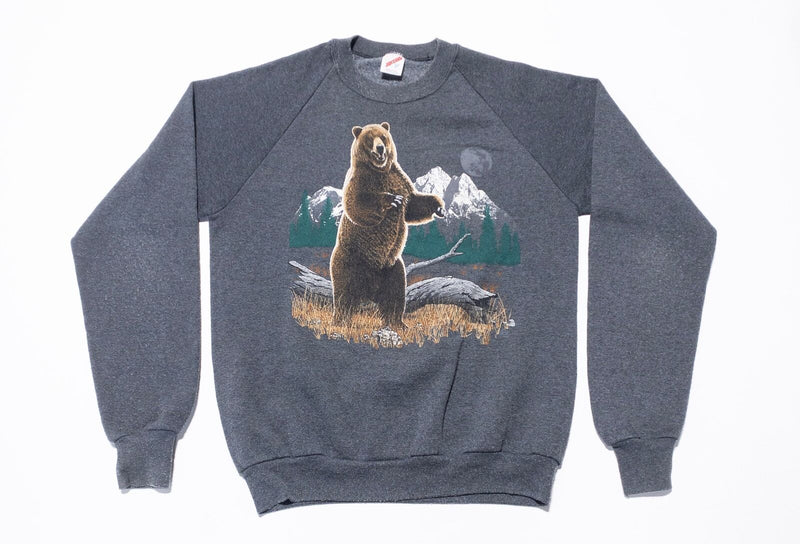 Vintage Bear Jerzees Sweatshirt Adult Large 80s Gray Mountains Outdoors 50/50