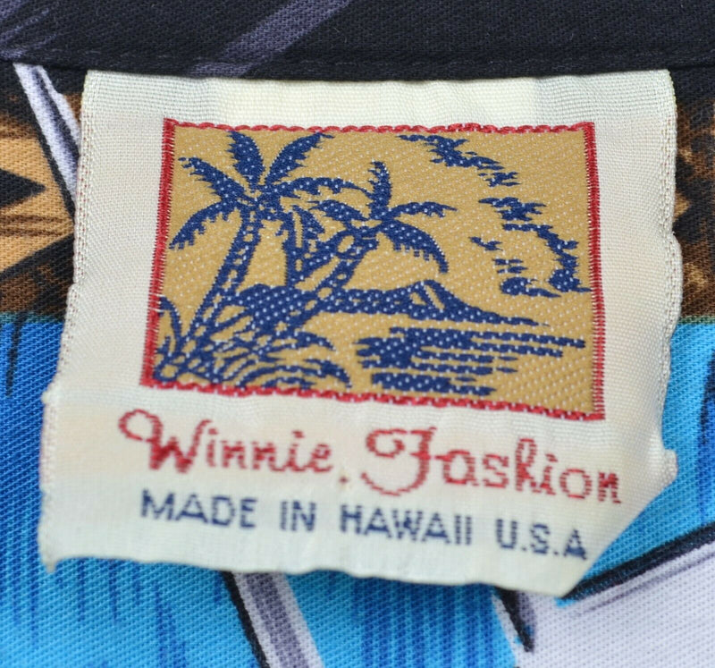 Vtg Pearl Harbor Men's Sz Large WWII Graphic Winnie Fashion Navy Hawaiian Shirt