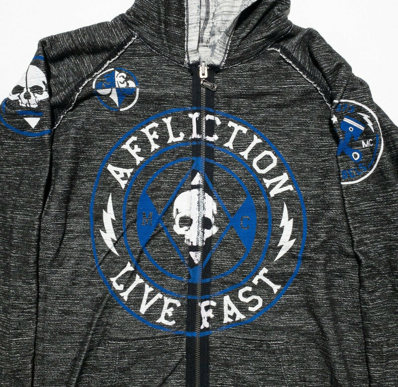 Affliction Men's XL Reversible Skull Cross Live Fast Full Zip Hooded Sweatshirt