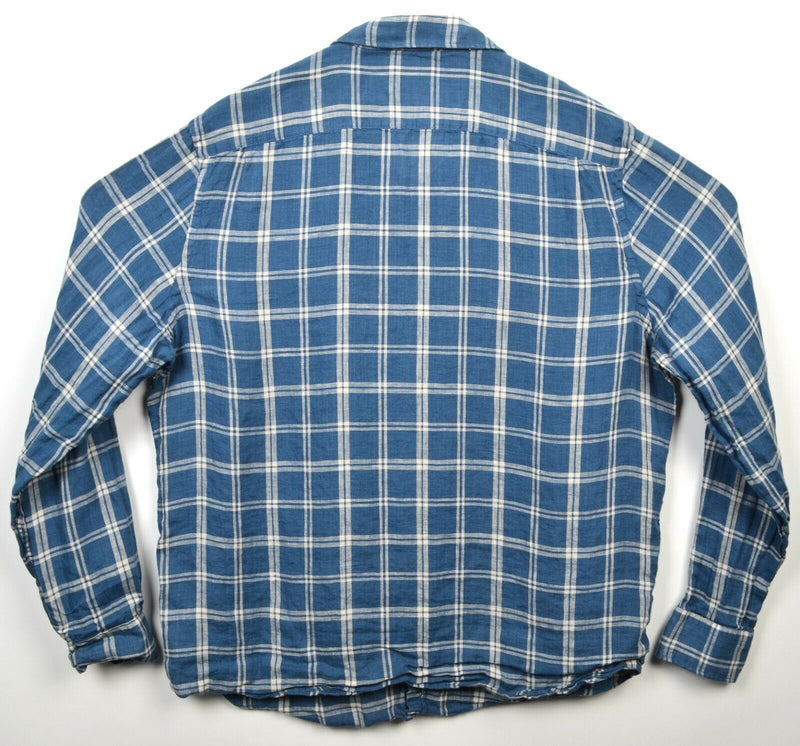Faherty Brand Men's XL 100% Linen Blue Plaid Long Sleeve Button-Front Shirt