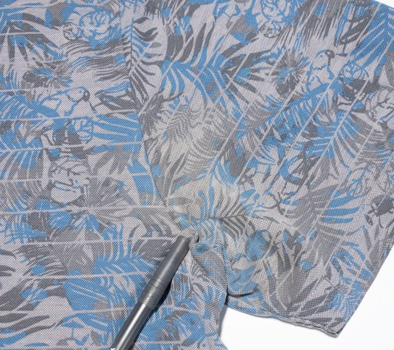 Travis Mathew Polo Large Men's Shirt Floral Parrot Blue Gray Golf Wicking