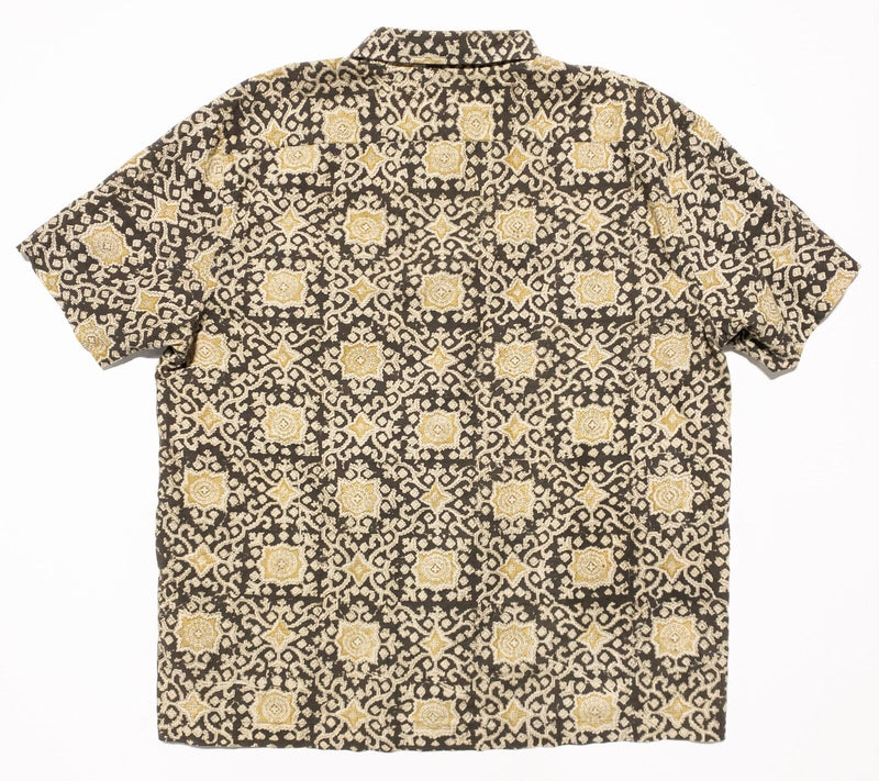 Fabindia Bush Shirt Men's 46 Button-Up Brown Gold Geometric Button-Up