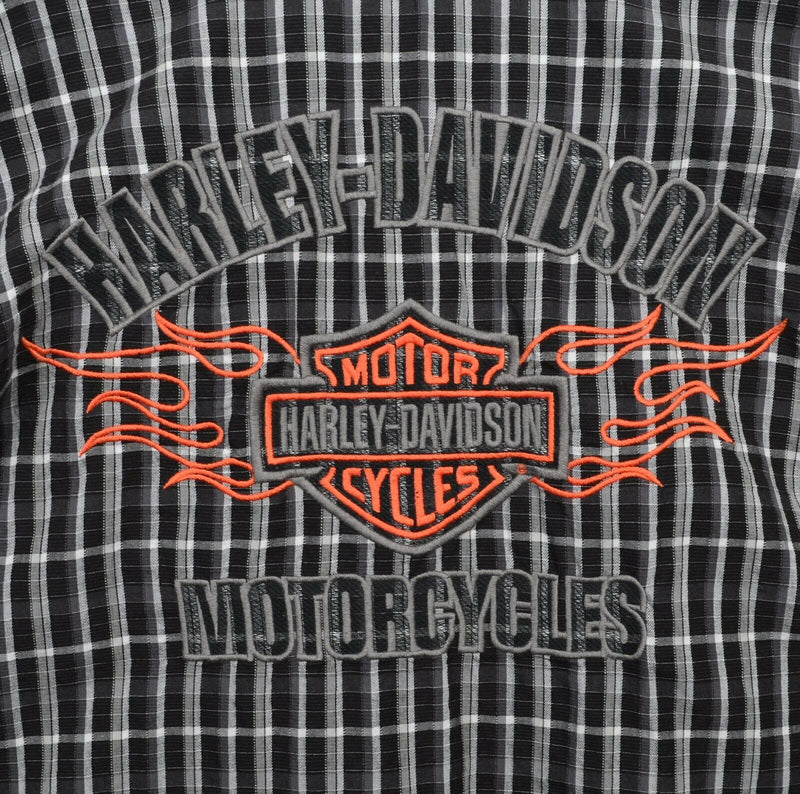 Harley-Davidson Men's Large Flames Black Plaid Garage Mechanic Biker Shirt