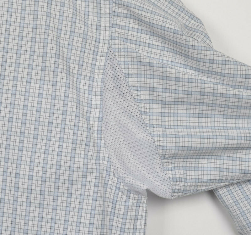 Drake Waterfowl Men's Large Vented Blue White Plaid Fishing Button-Down Shirt