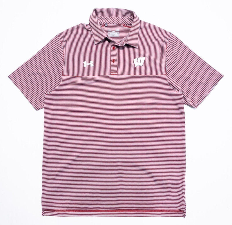 Wisconsin Badgers Under Armour Shirt Large Loose Men's HeatGear Polo Red Striped