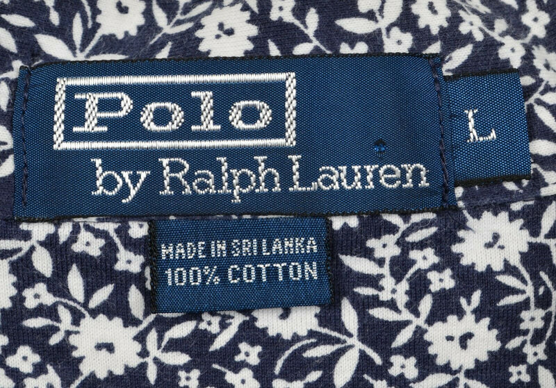 Polo Ralph Lauren Men's Sz Large Floral Navy Blue White Pony Polo Shirt
