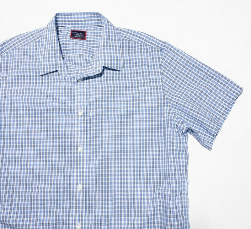 UNTUCKit XXL Slim Shirt Mens Wrinkle Free Blue Check Short Sleeve Button-Front