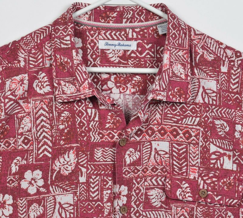 Tommy Bahama Men's 2XL Silk Polyester Blend Red Geometric Hawaiian Aloha Shirt