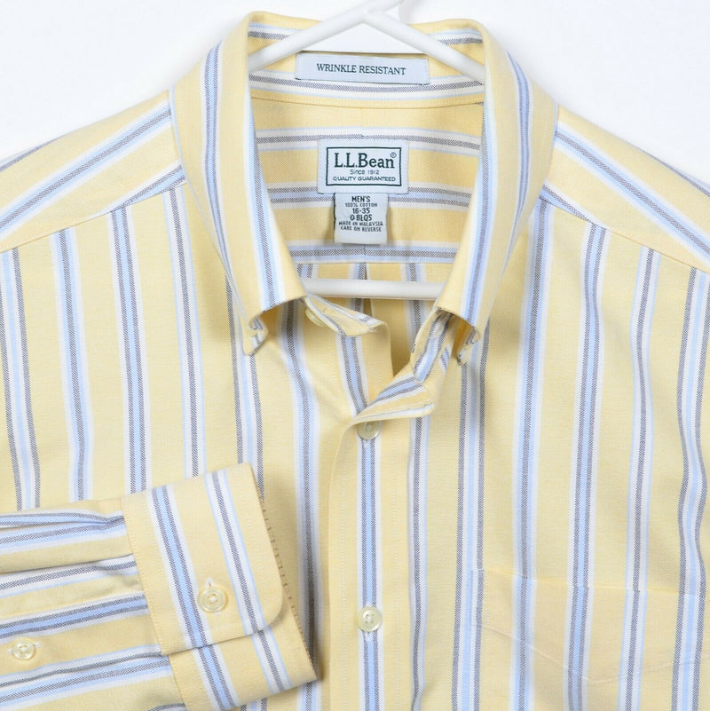 L.L. Bean Men's 16-35 (Large) Yellow Striped Wrinkle Resisant Button-Down Shirt